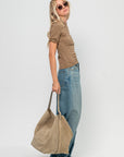 Cropped Sleeve T Shirt, Tan & Brown