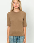 Cropped Sleeve T Shirt, Tan & Brown