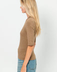 Cropped Sleeve T Shirt, Tan & Brown