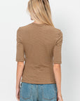 Cropped Sleeve T Shirt, Tan & Brown