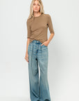 Cropped Sleeve T Shirt, Tan & Brown