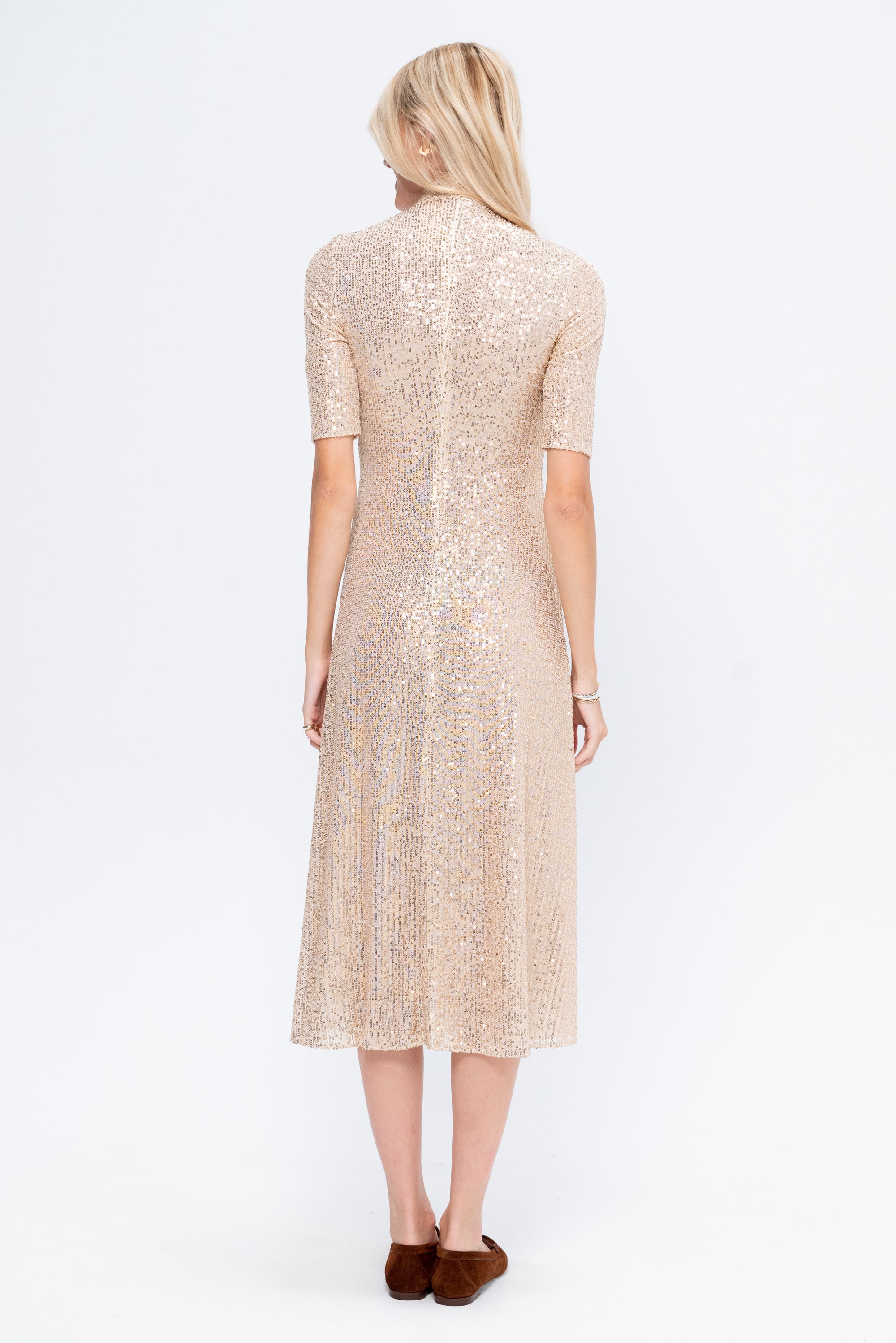 Zip Up Midi Turtleneck Dress, Wheat