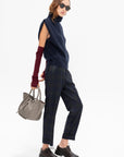 Sleeveless High Neck Top, Navy