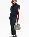 Sleeveless High Neck Top, Navy