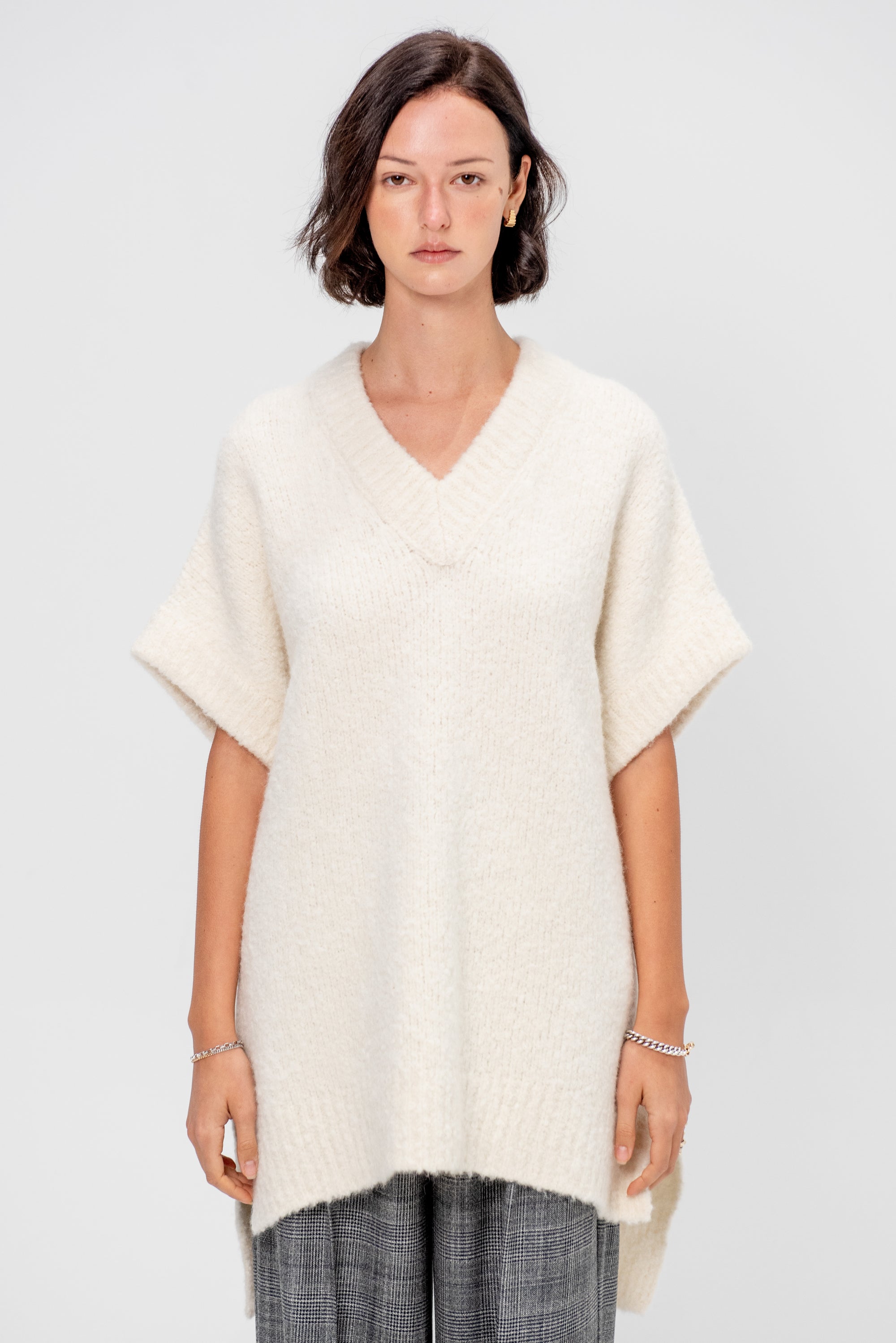 Teddy V Neck Sweater Dress, Ivory