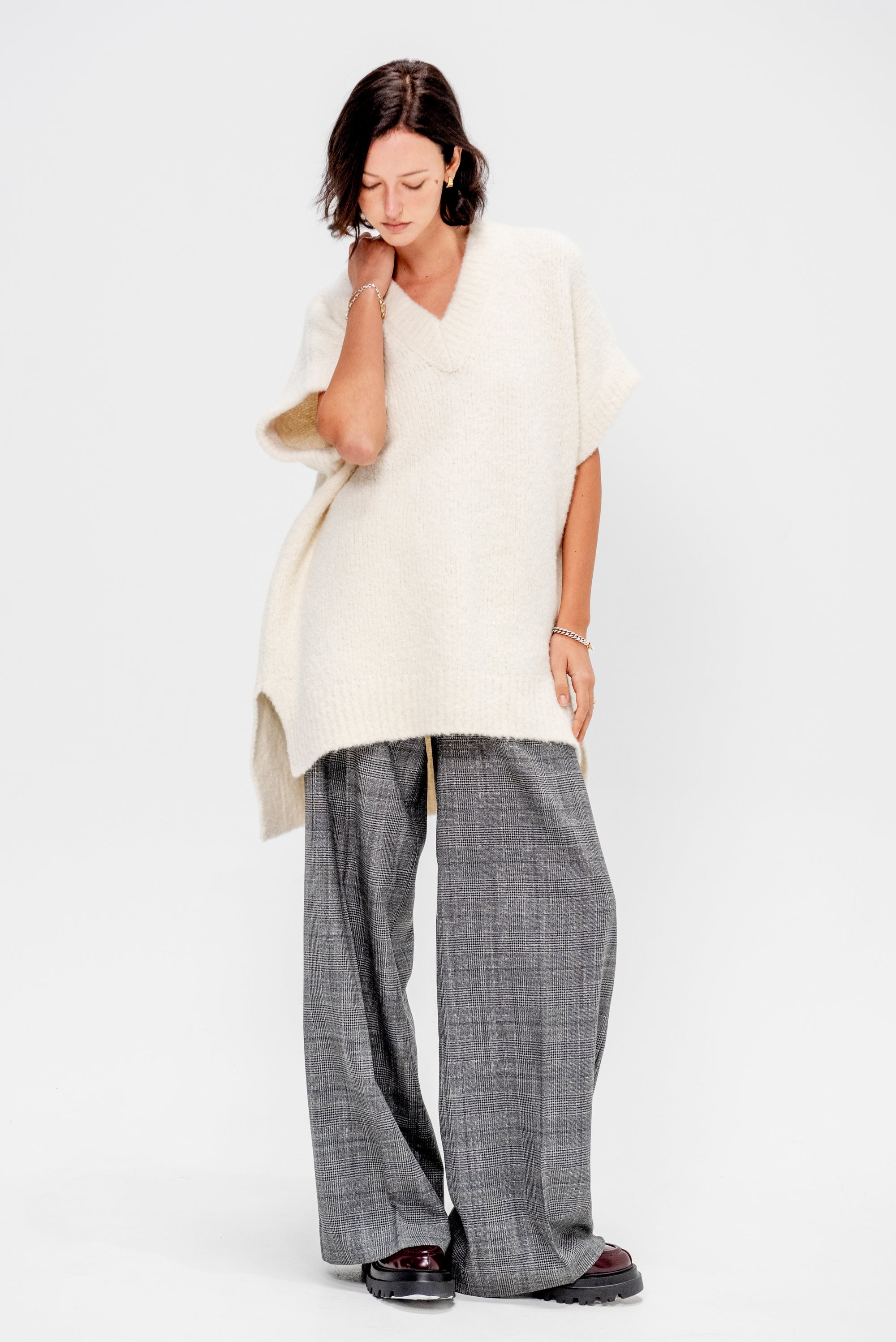 Teddy V Neck Sweater Dress, Ivory