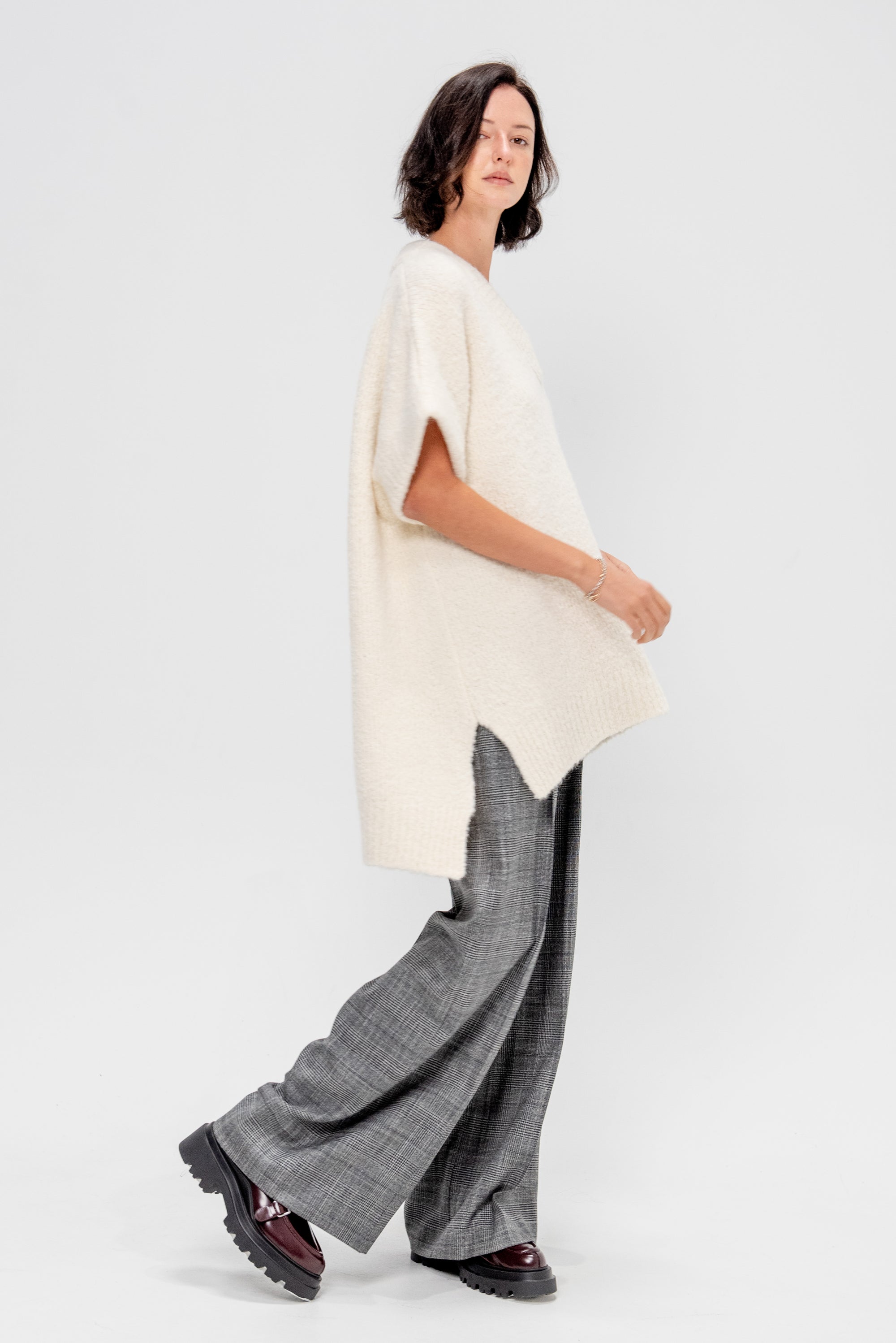 Teddy V Neck Sweater Dress, Ivory