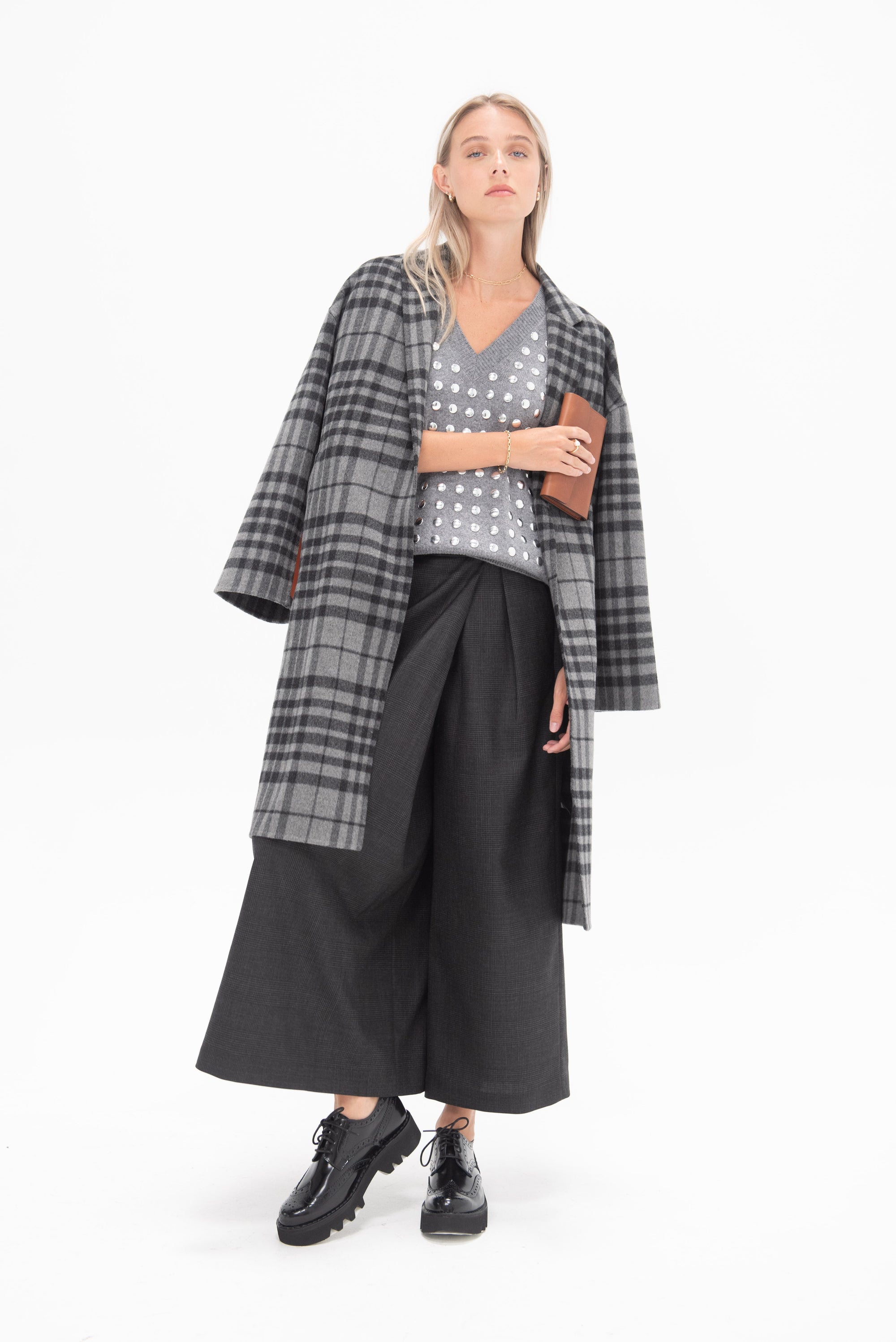TIBI - Adler Glenplaid Wrap Pant, Grey Multi