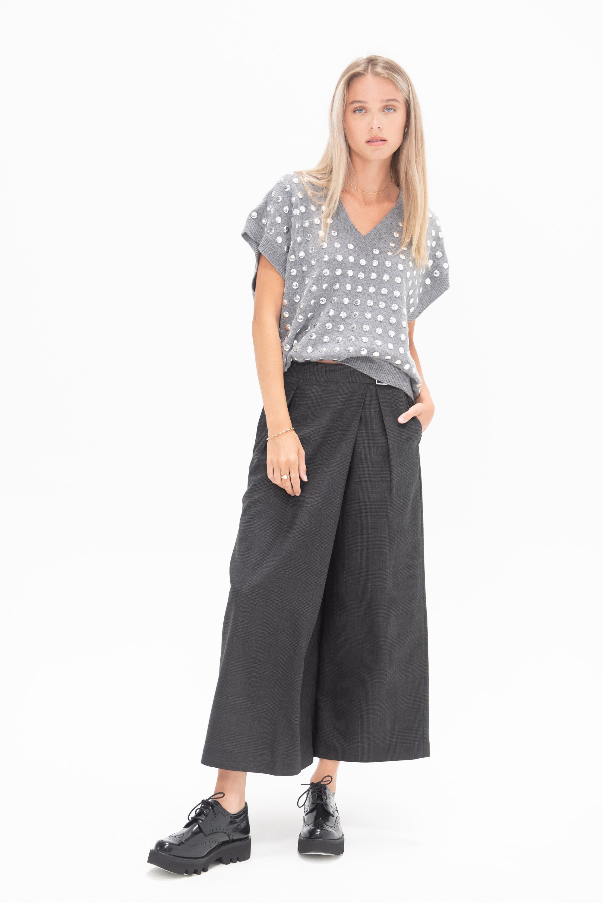 TIBI - Adler Glenplaid Wrap Pant, Grey Multi