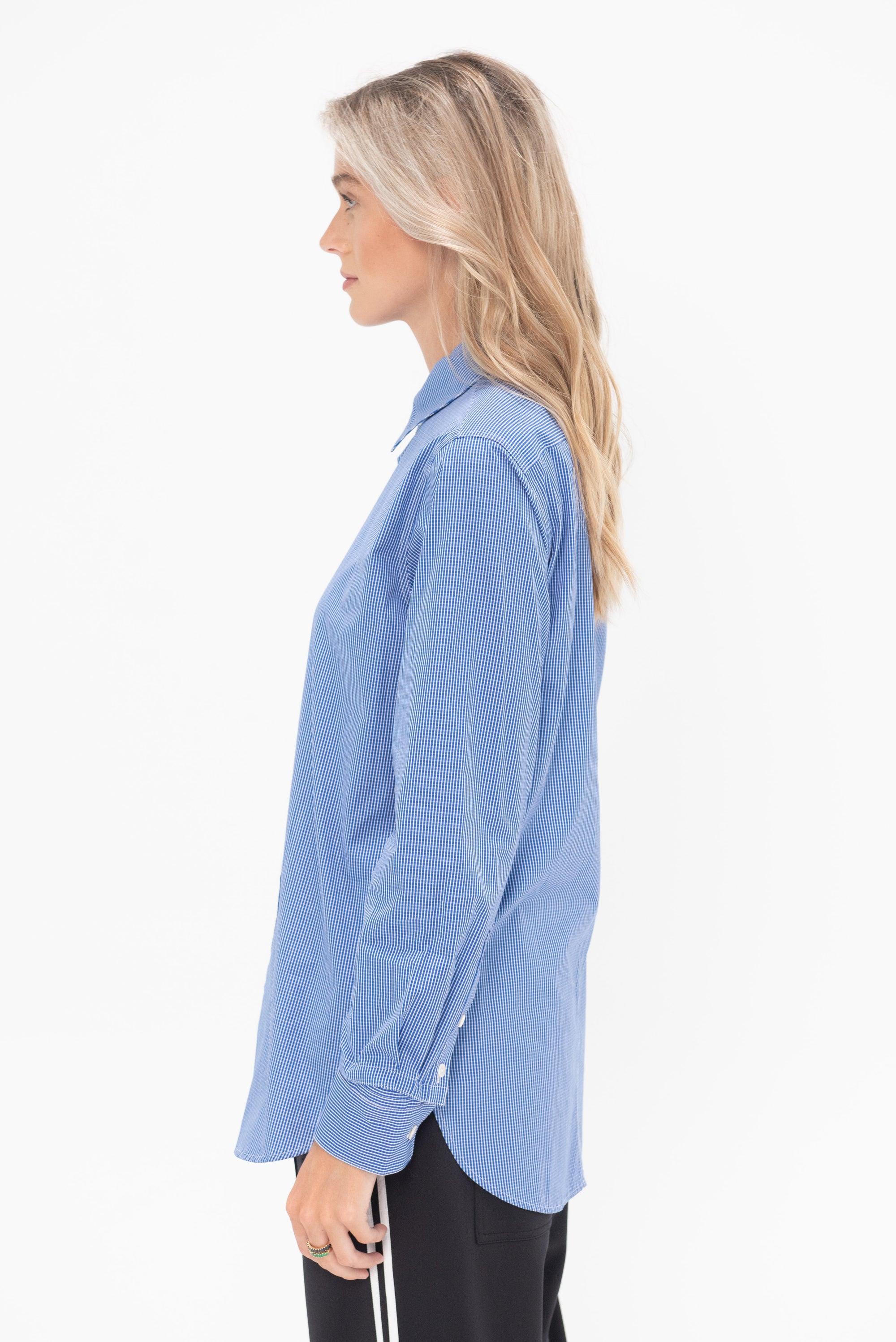 TIBI - Mini Check Shirting Detached Slim Shirt, Blue Multi