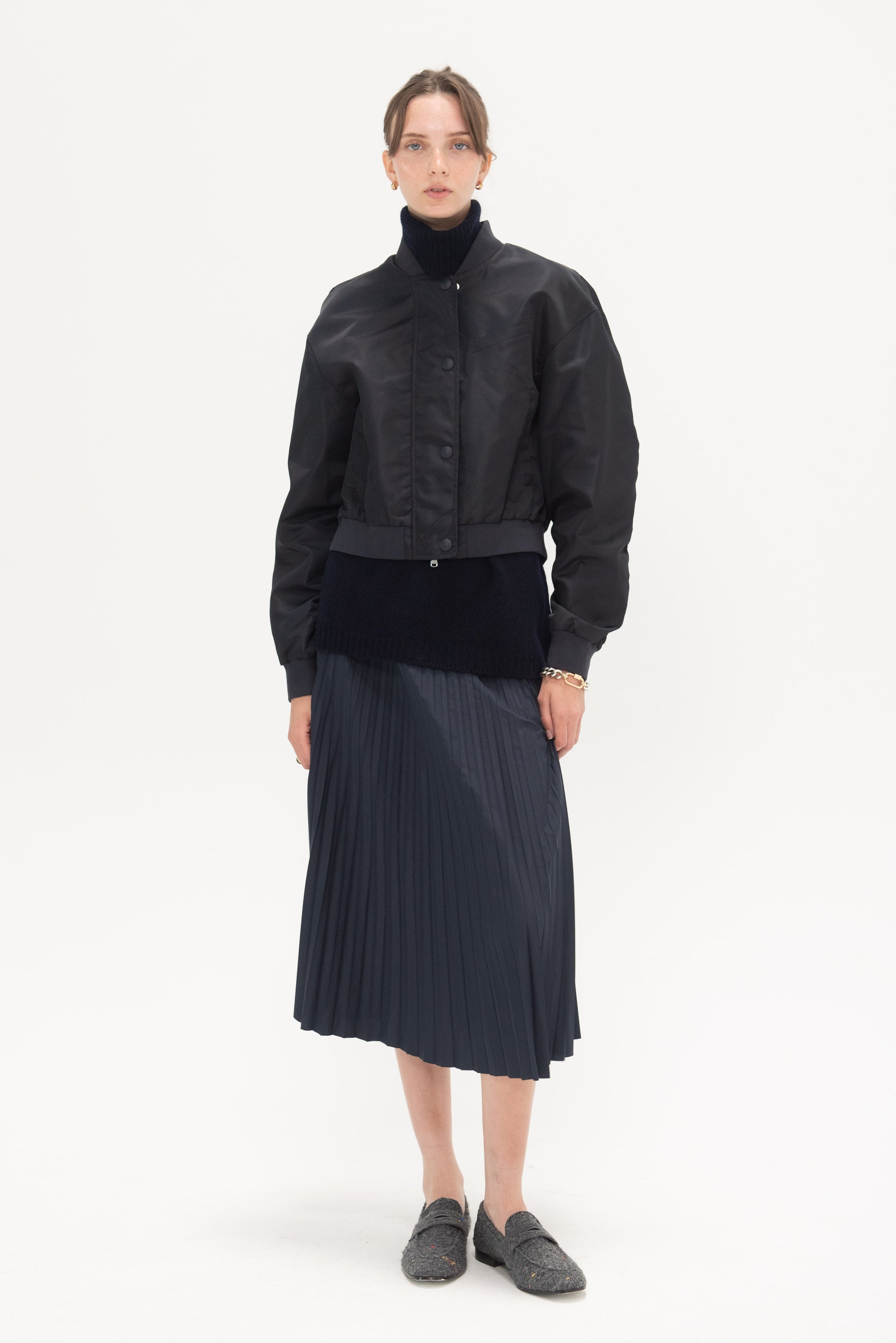 TIBI - Eco Nylon Cropped Bomber, Midnight Navy
