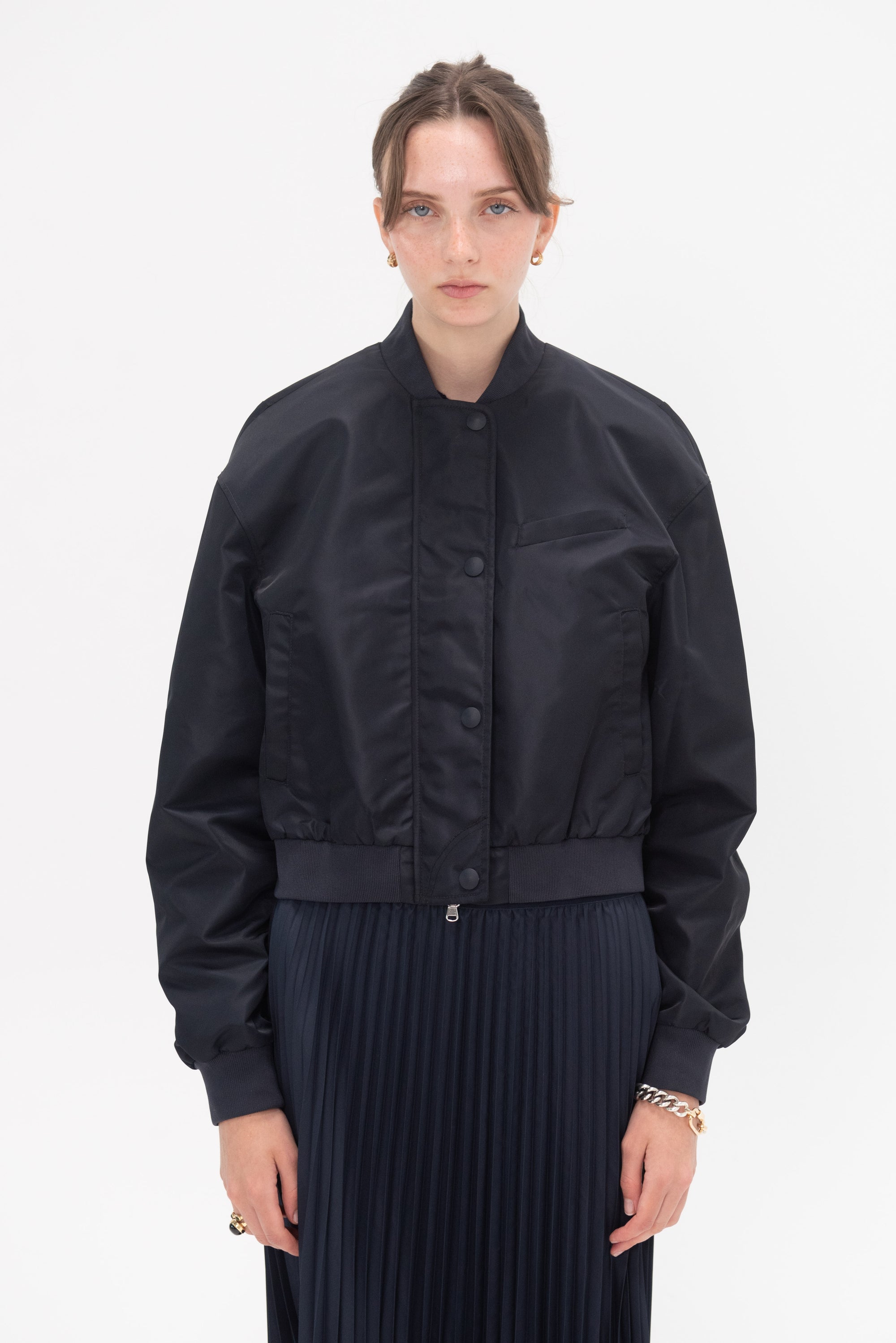 TIBI - Eco Nylon Cropped Bomber, Midnight Navy