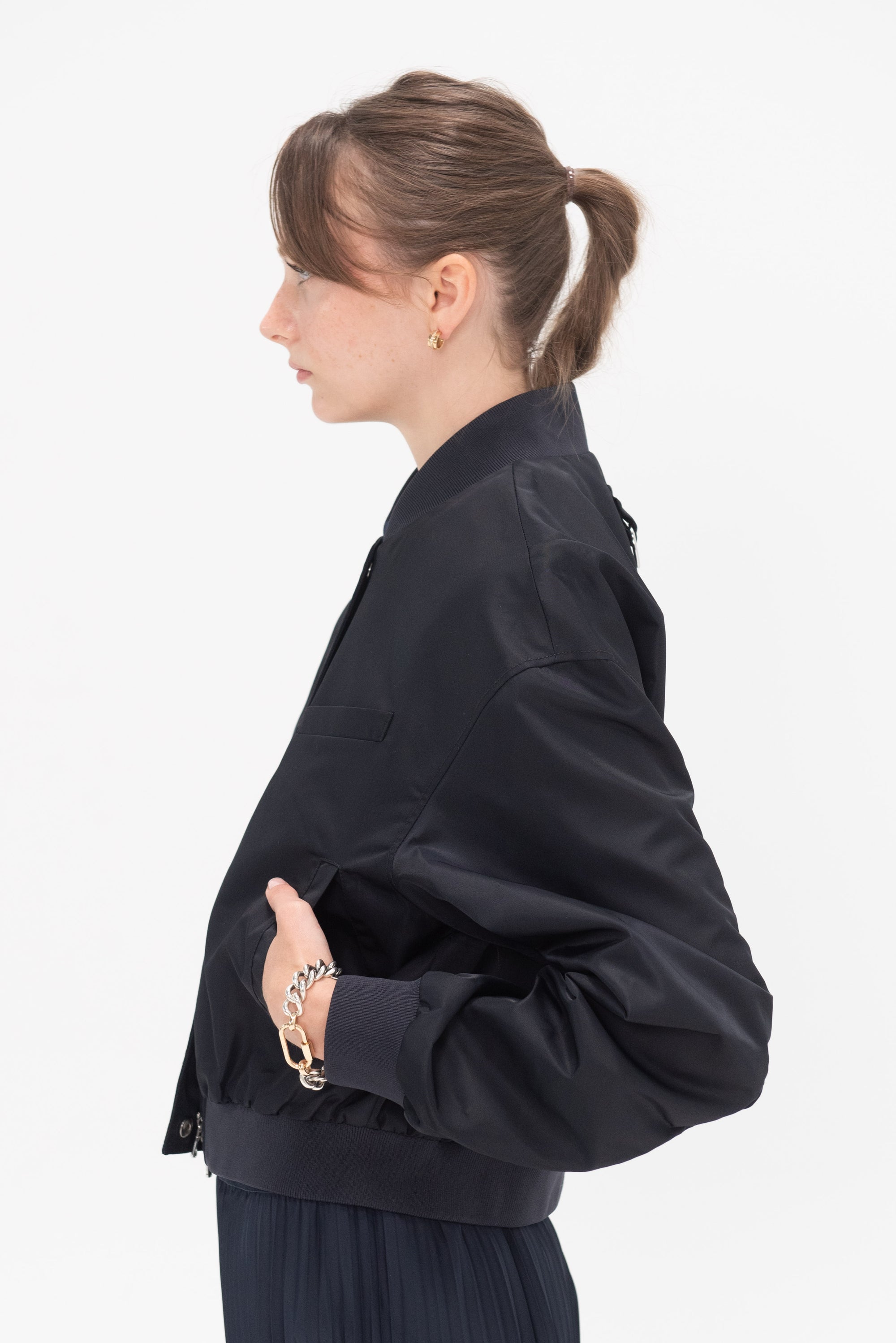 TIBI - Eco Nylon Cropped Bomber, Midnight Navy