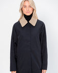 Lotte Nylon Carcoat With Removable Sherpa Collar, Black