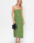 Summer Acetate Crinkle Slip Dress, Chartreuse