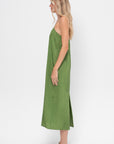 Summer Acetate Crinkle Slip Dress, Chartreuse