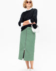 Leon Check Midi Trouser Zip Skirt, Green Multi