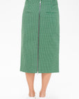 Leon Check Midi Trouser Zip Skirt, Green Multi
