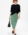 Leon Check Midi Trouser Zip Skirt, Green Multi
