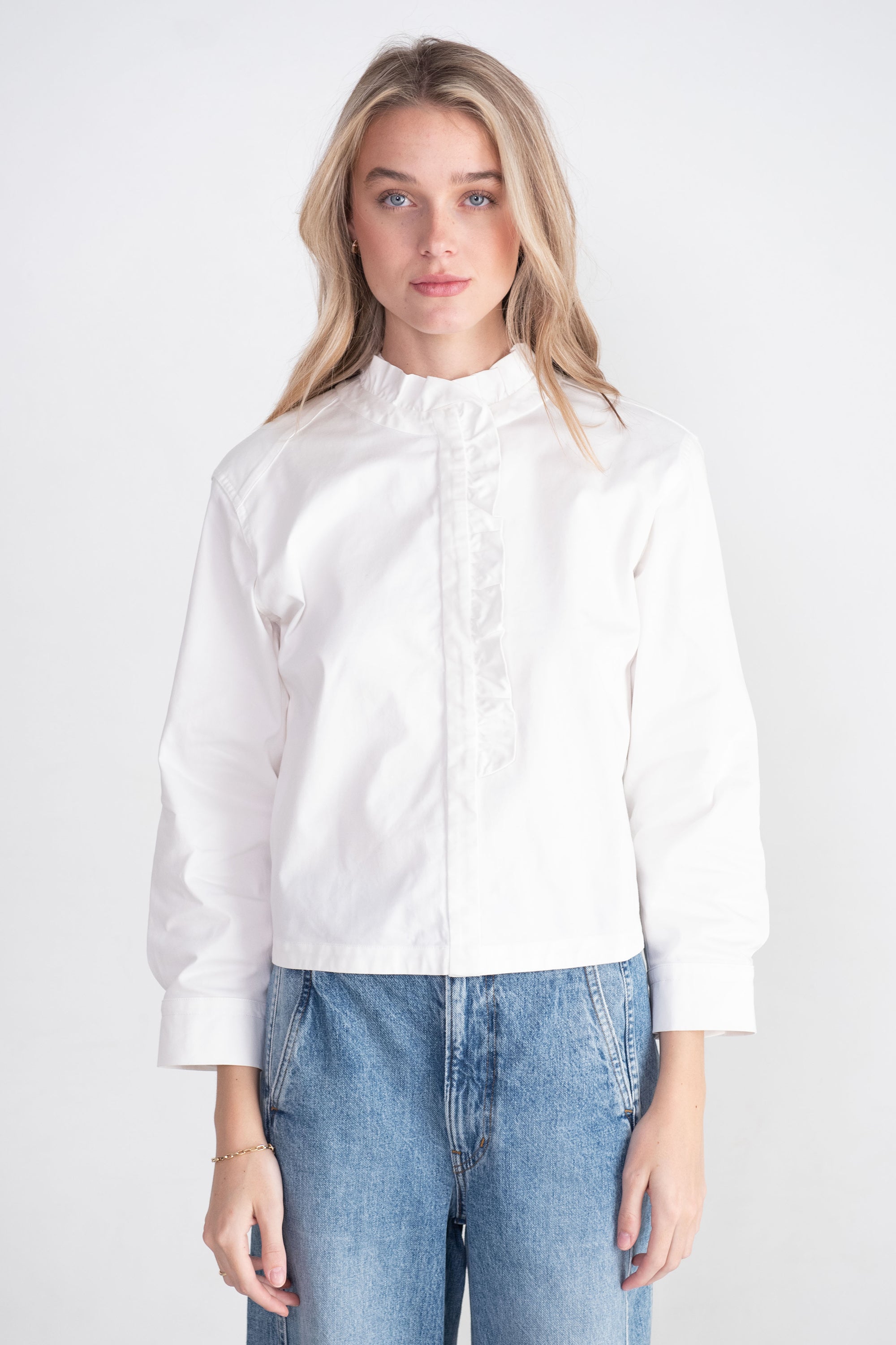 TIBI - Chino Holly Bracelet Sleeve Shirt, White
