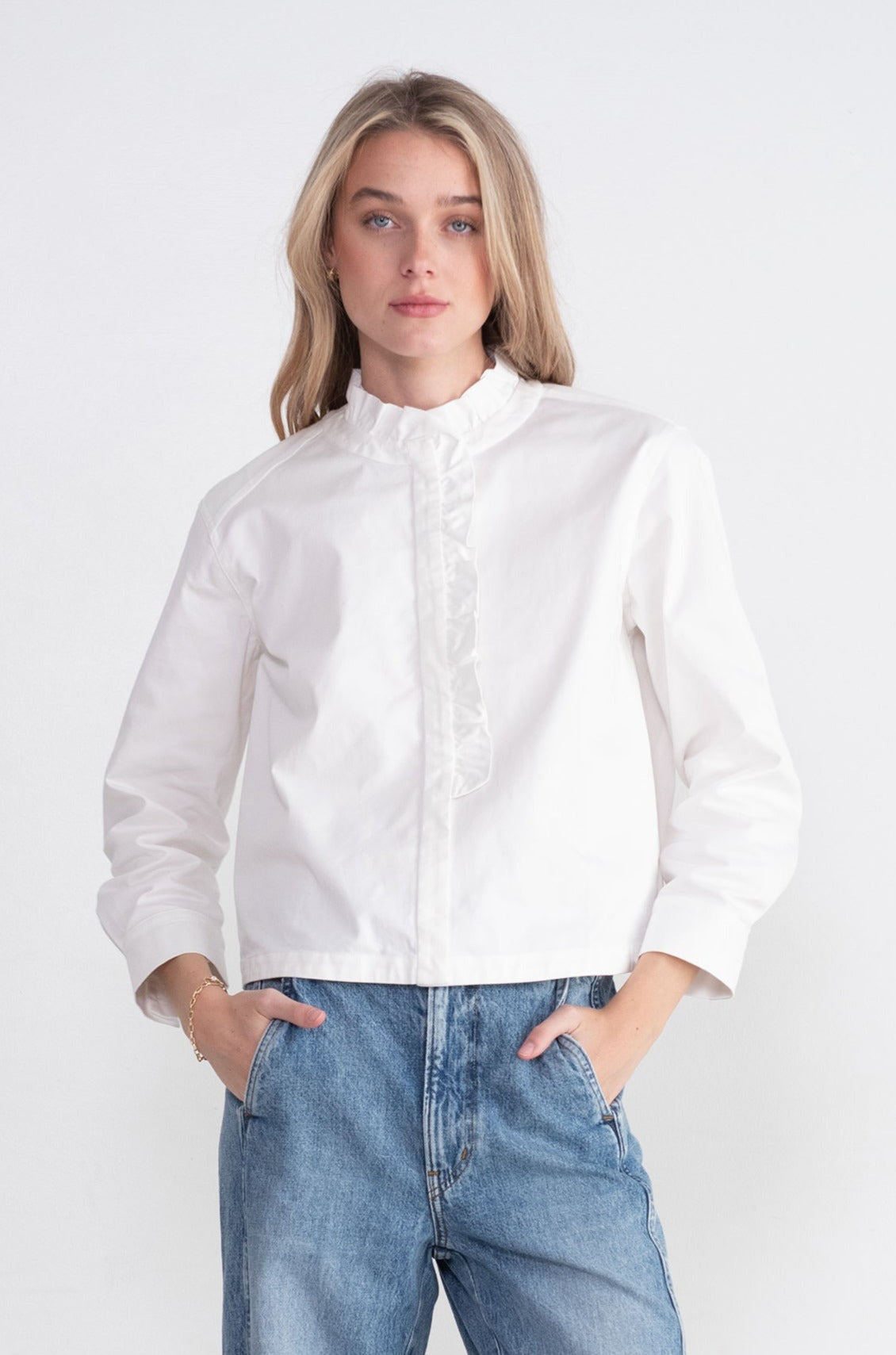 TIBI - Chino Holly Bracelet Sleeve Shirt, White