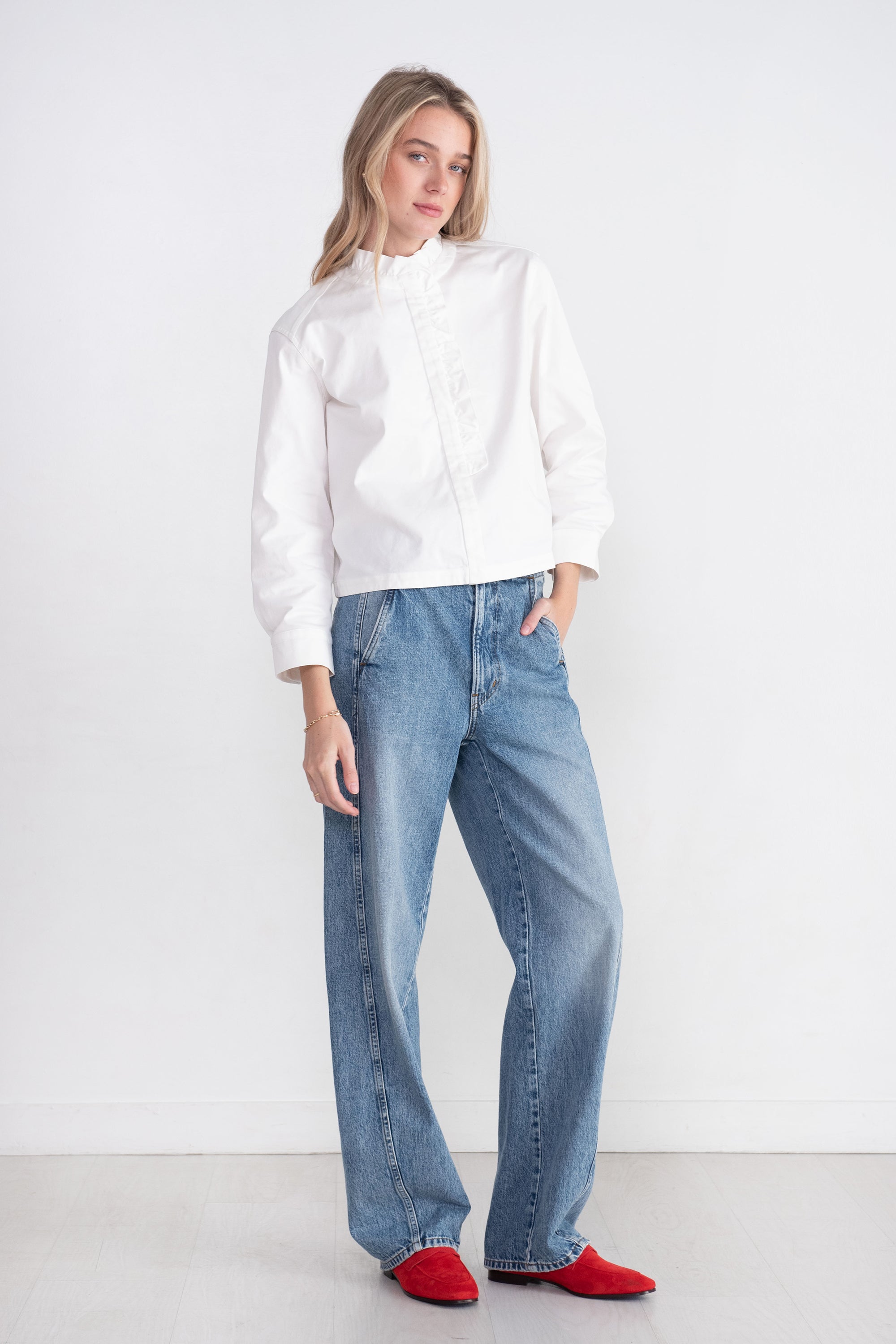 TIBI - Chino Holly Bracelet Sleeve Shirt, White