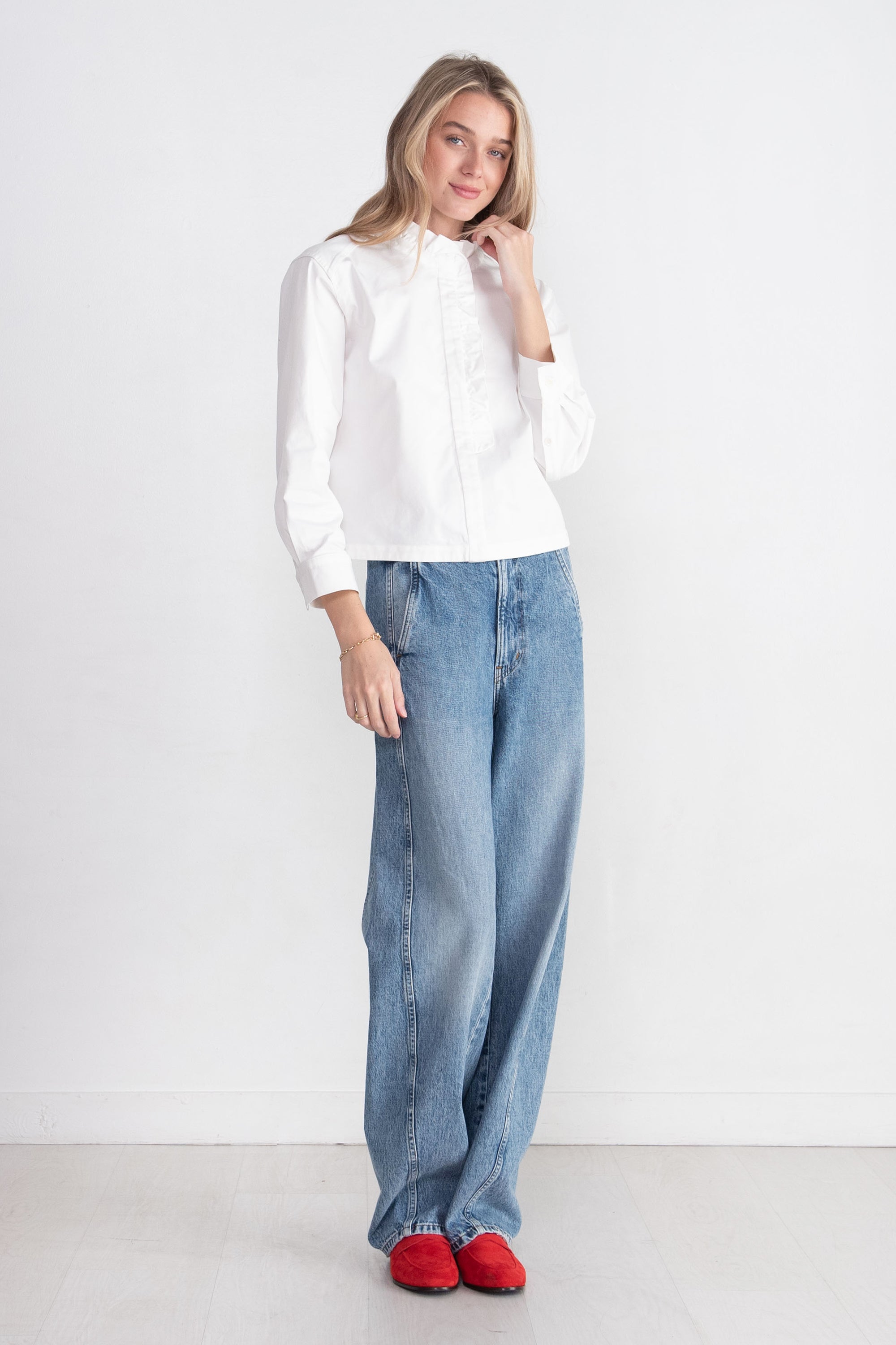 TIBI - Chino Holly Bracelet Sleeve Shirt, White