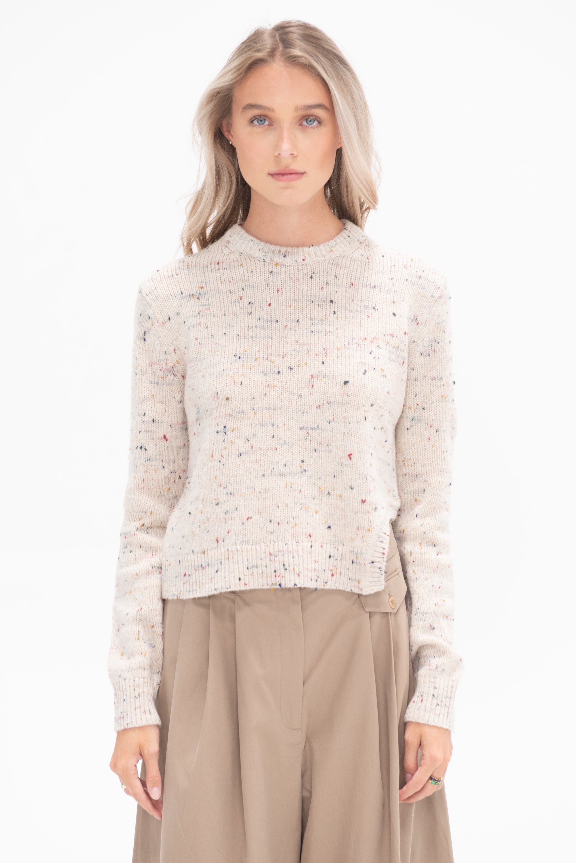 TIBI - Confetti Shrunken Crewneck Pullover, Cream Multi