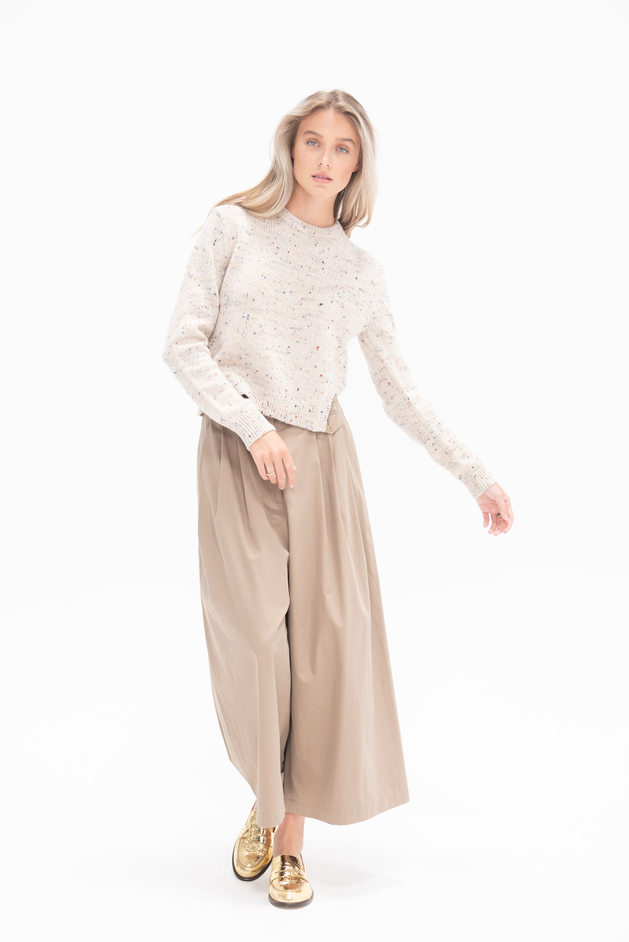 TIBI - Confetti Shrunken Crewneck Pullover, Cream Multi