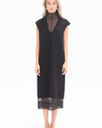 TIBI - Melee Crepe V-Neck Dress With Organza Lining, Black