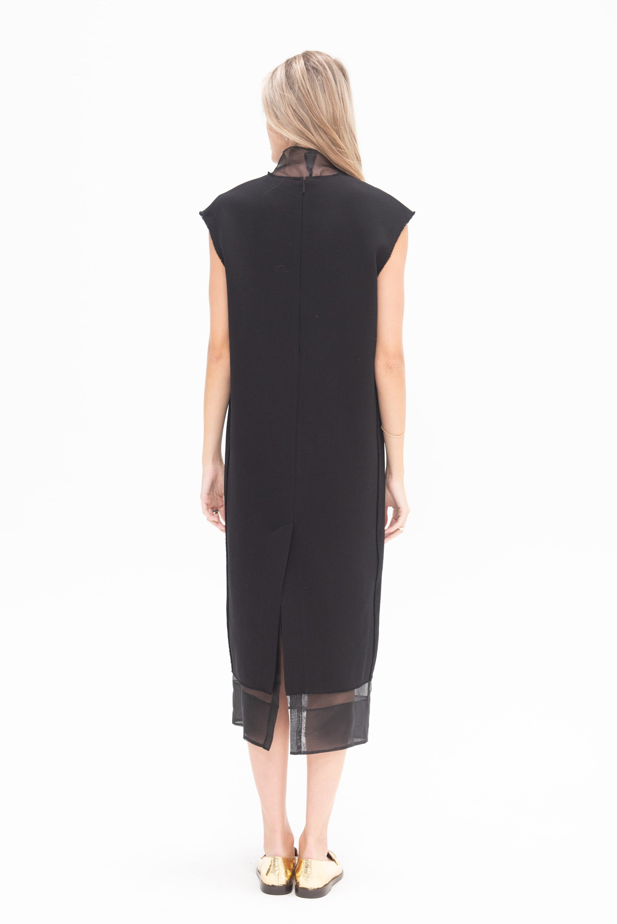 TIBI - Melee Crepe V-Neck Dress With Organza Lining, Black