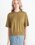 TIBI - Super Fine Gauge Perfect Short Sleeve Men's Pullover, Dark Hazel