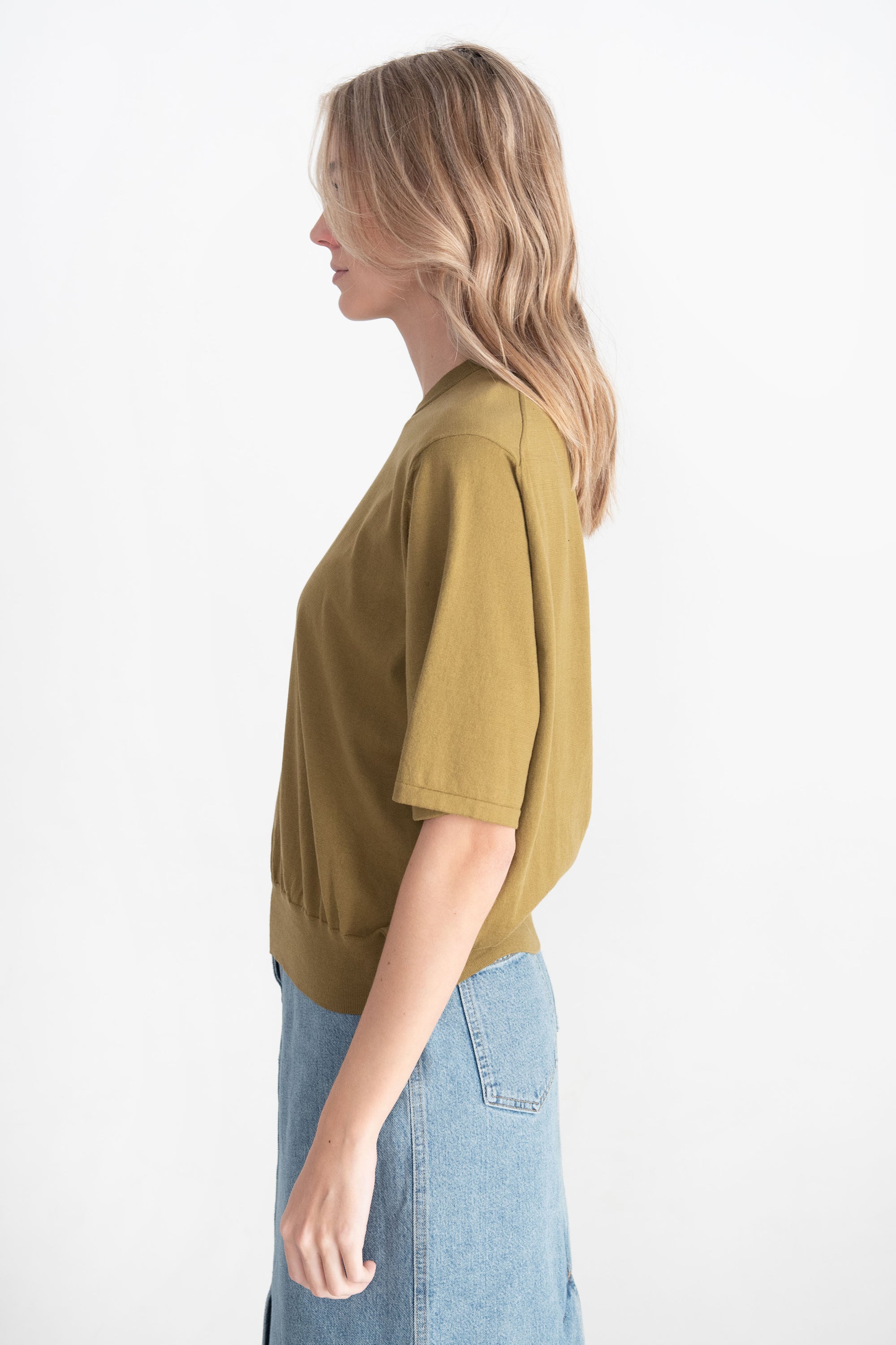 TIBI - Super Fine Gauge Perfect Short Sleeve Men's Pullover, Dark Hazel