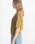 TIBI - Super Fine Gauge Perfect Short Sleeve Men's Pullover, Dark Hazel
