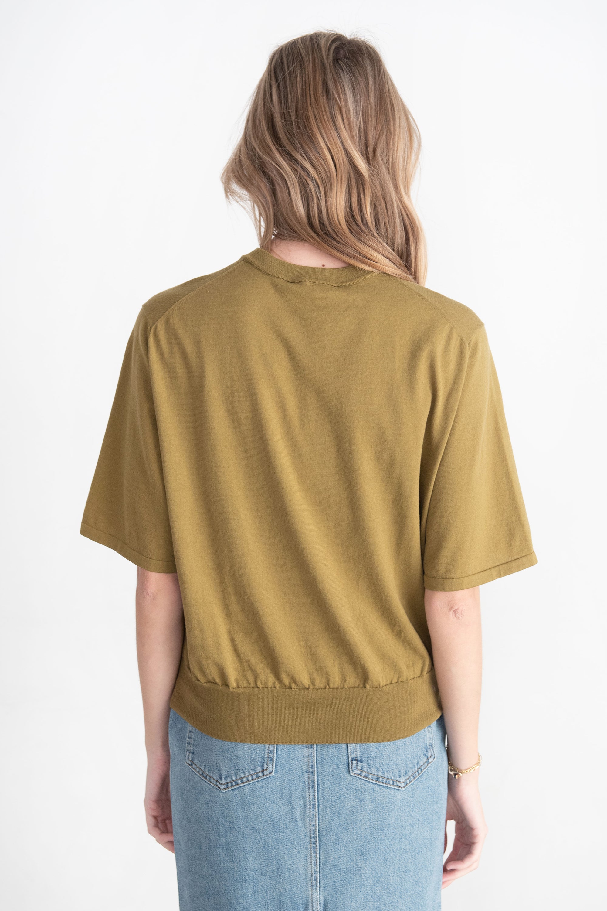 TIBI - Super Fine Gauge Perfect Short Sleeve Men's Pullover, Dark Hazel