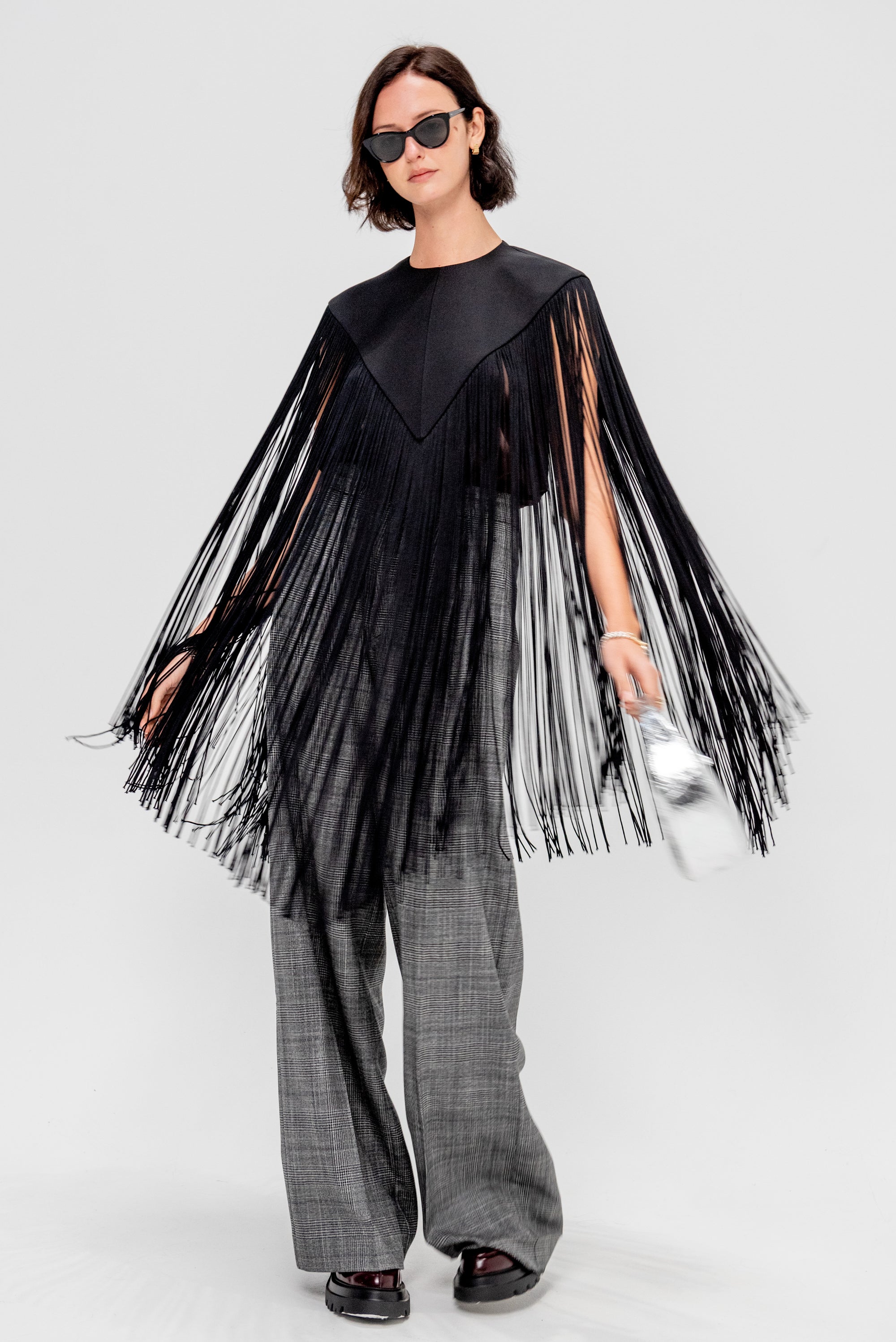 4-Ply Silk Fringe Cape, Black