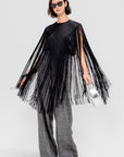 4-Ply Silk Fringe Cape, Black