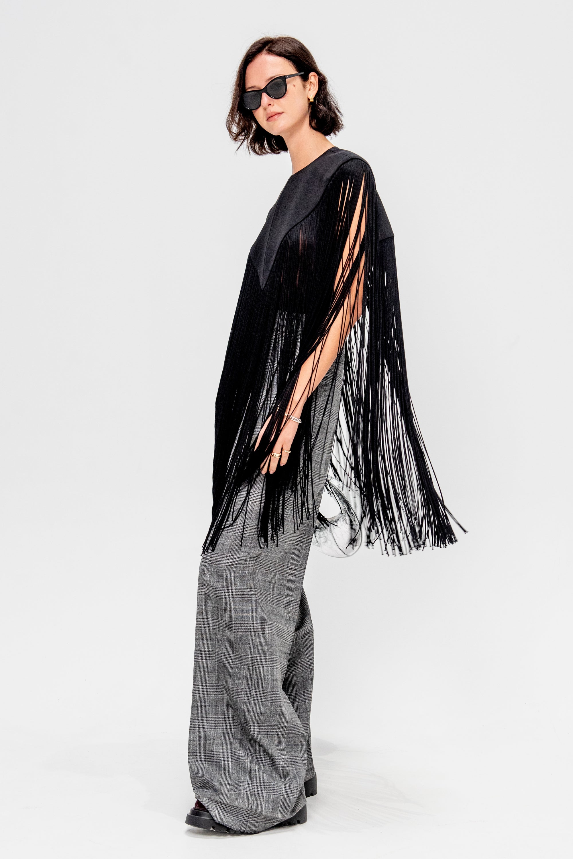 4-Ply Silk Fringe Cape, Black