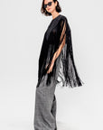 4-Ply Silk Fringe Cape, Black