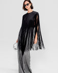 4-Ply Silk Fringe Cape, Black