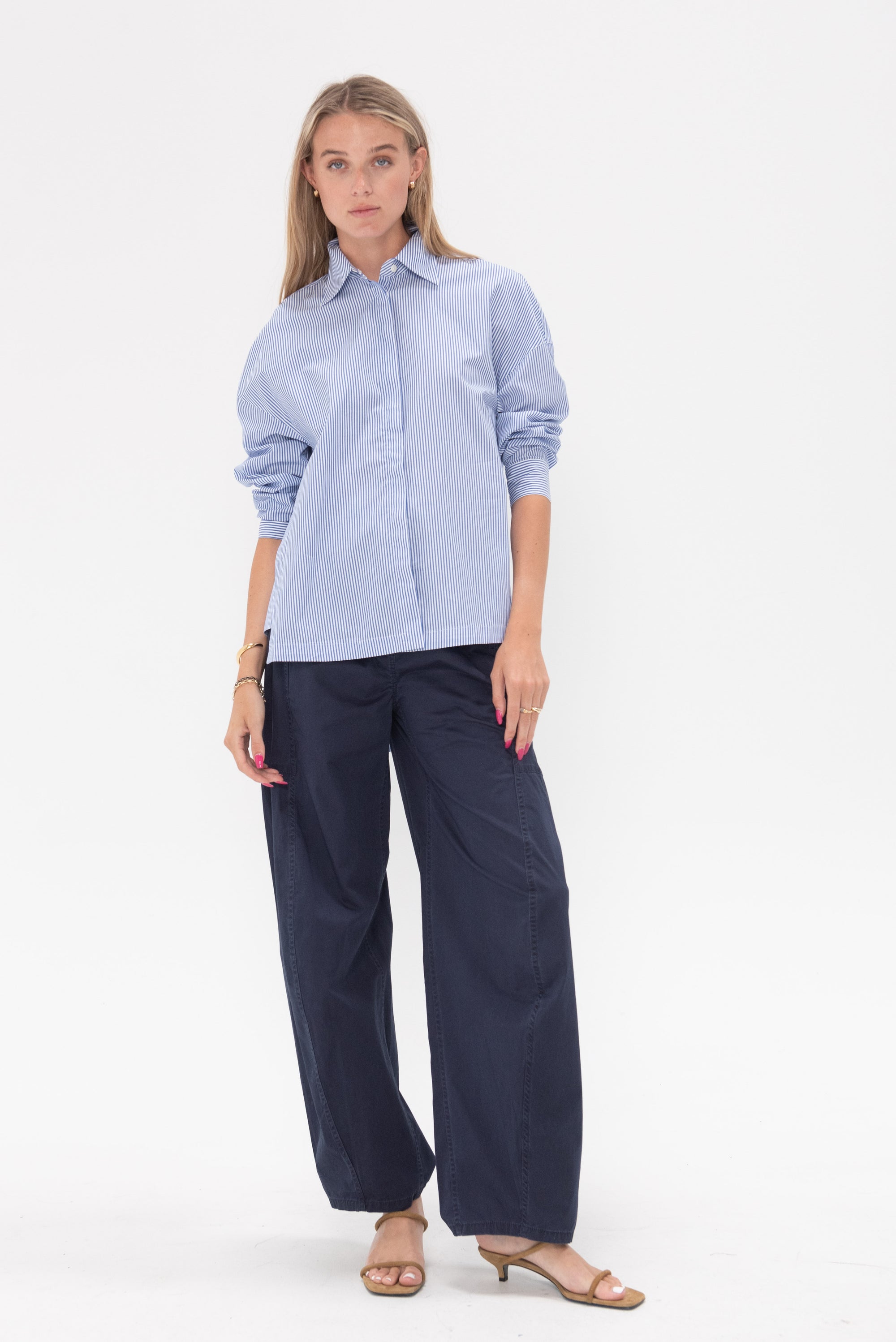 TIBI - Garment Dyed Silky Cotton Sid Pant, Navy