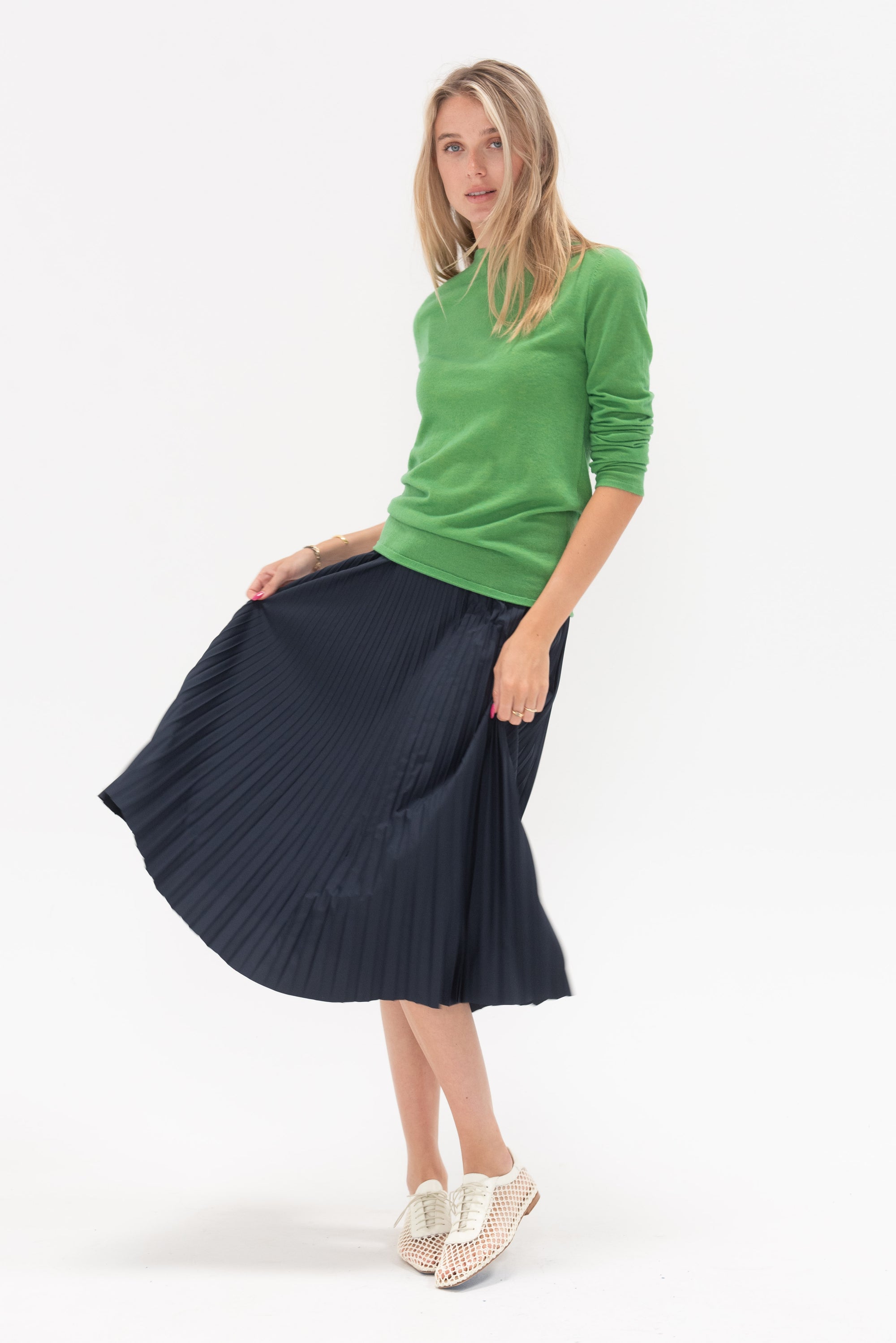TIBI - Skinlike Mercerized Wool Soft Sheer Pullover, Green