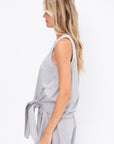 Garment Dyed Silky Cotton Tie Front Top, Grey