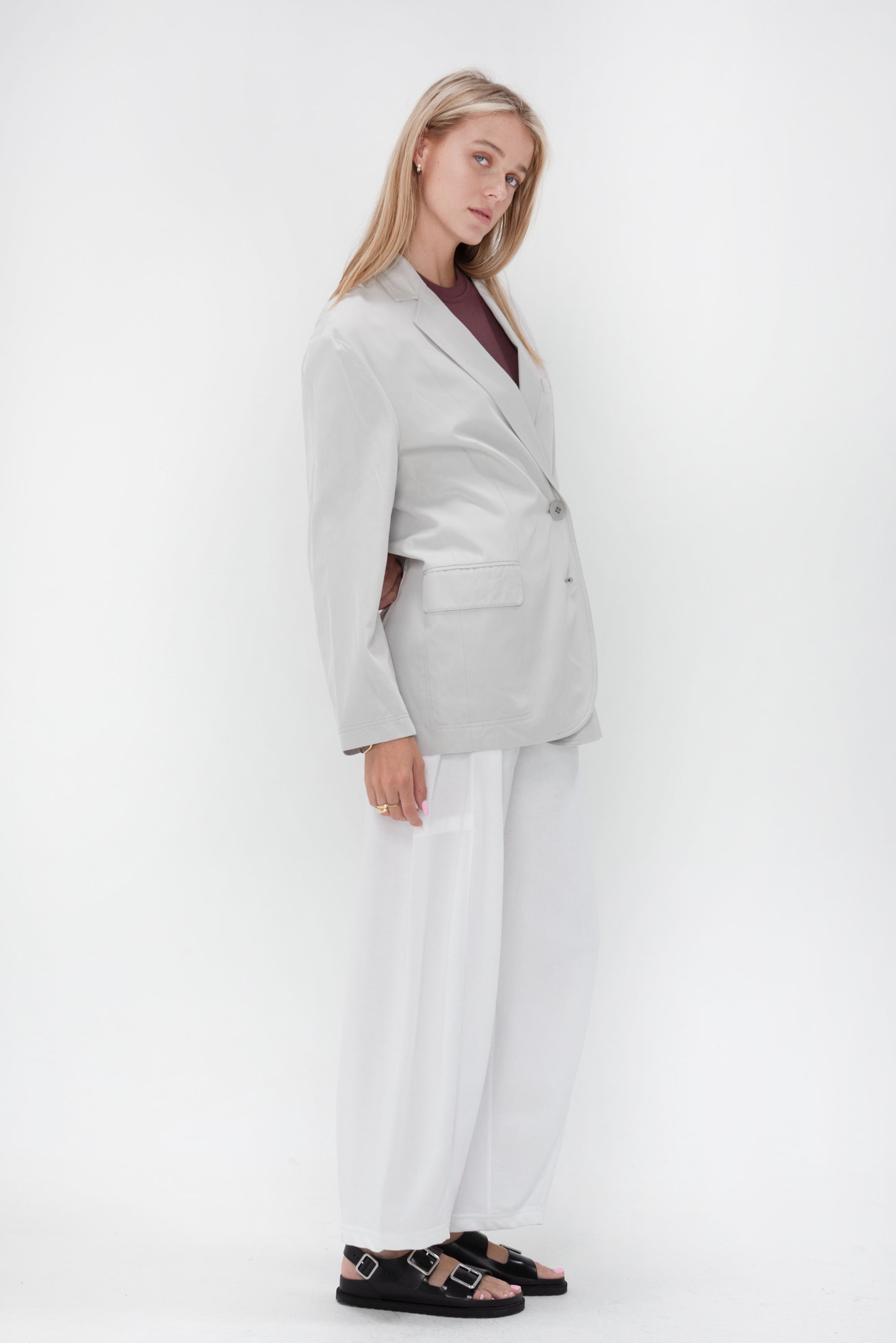 TIBI - Drapey Suiting Liam Blazer,	Stone