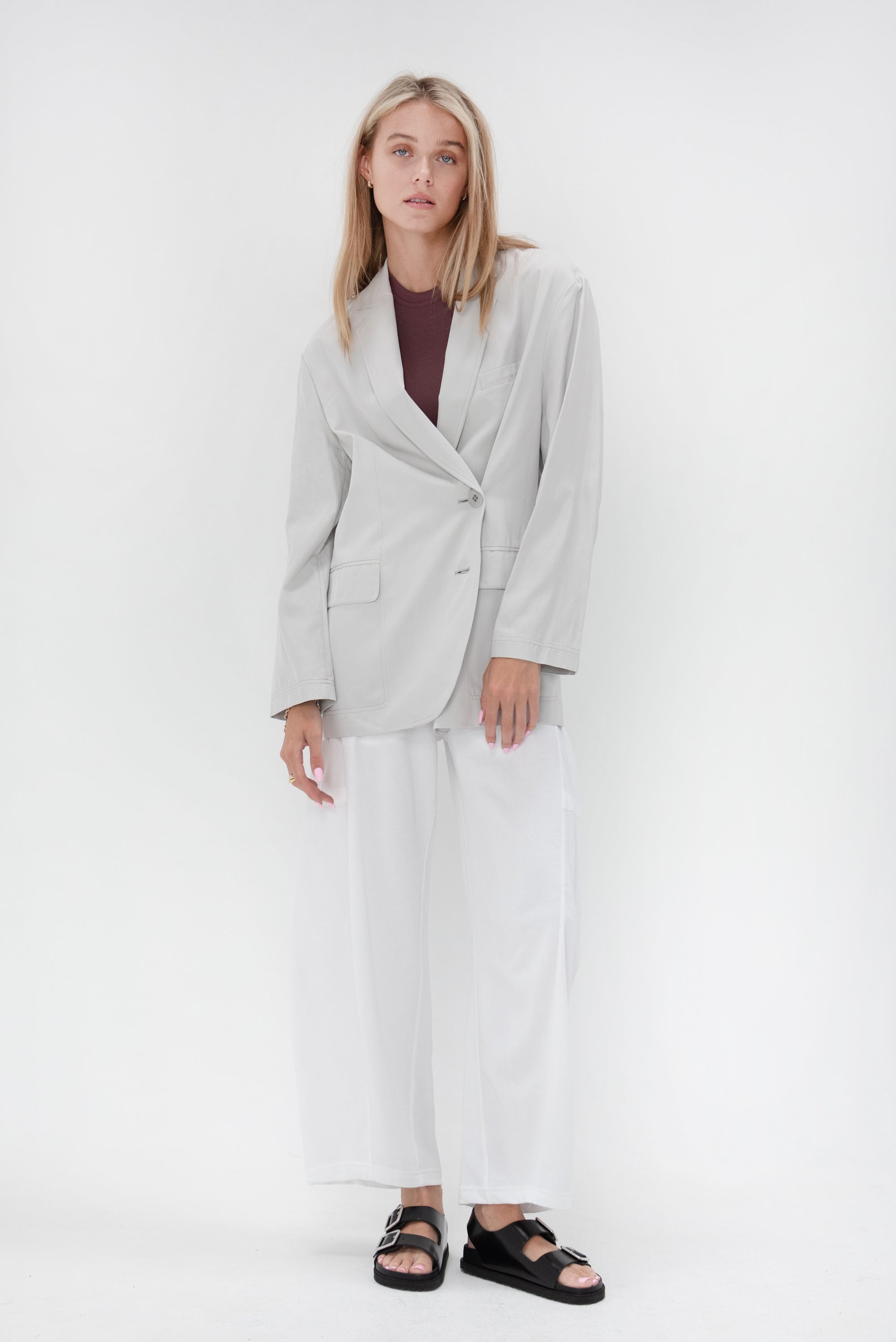 TIBI - Drapey Suiting Liam Blazer,	Stone