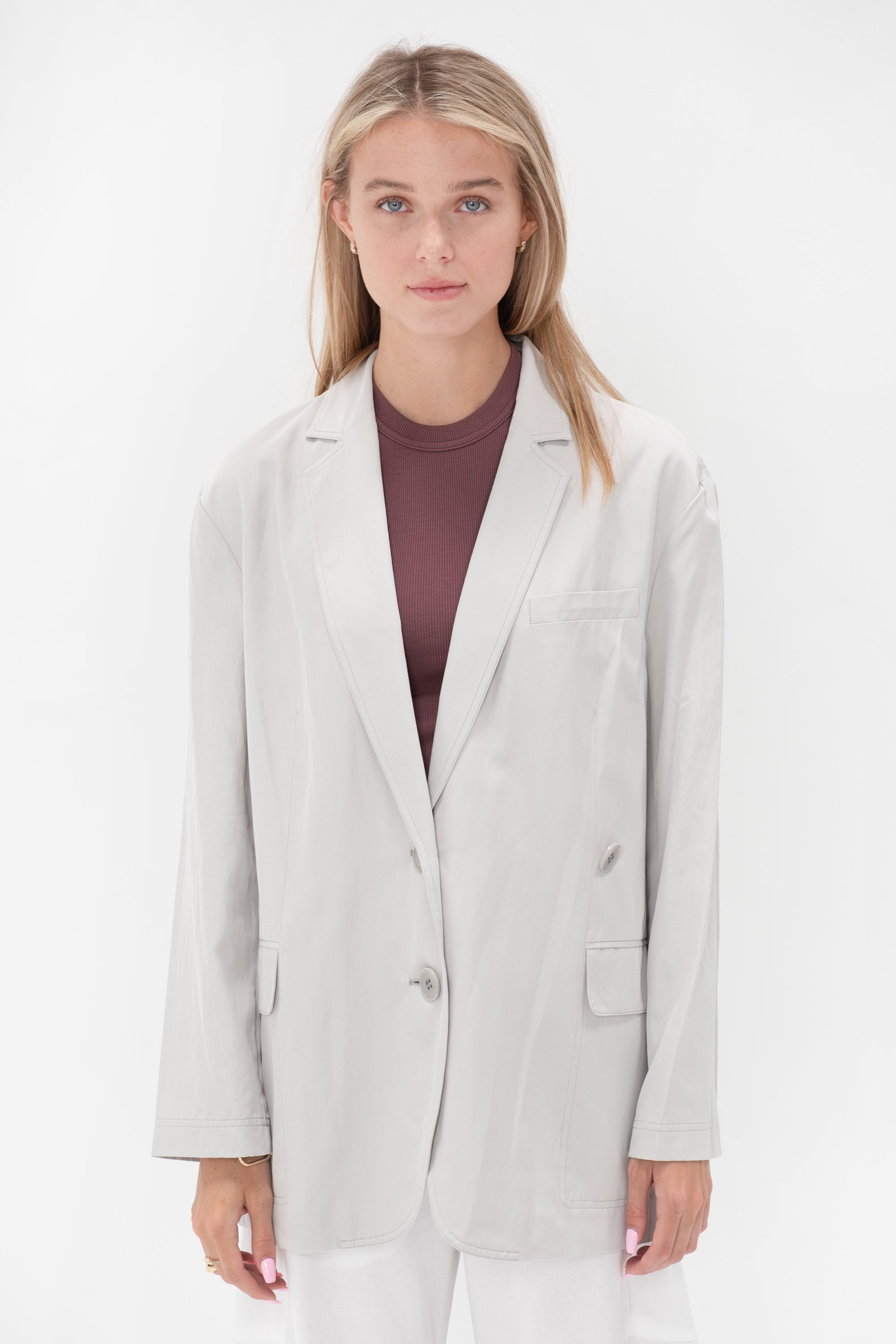 TIBI - Drapey Suiting Liam Blazer,	Stone
