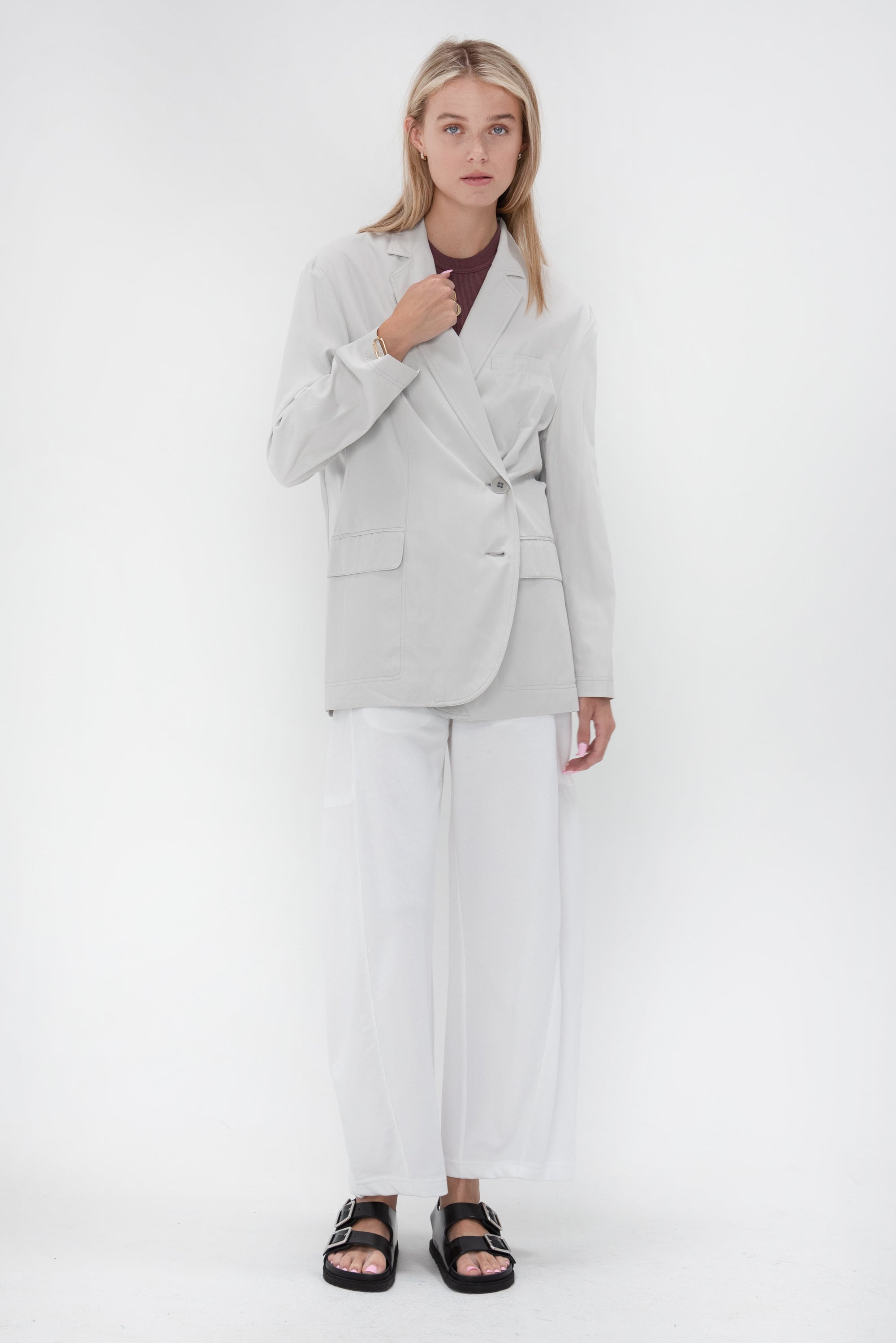 TIBI - Drapey Suiting Liam Blazer,	Stone