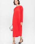 Plissé Midi Dress, Red