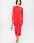 Plissé Midi Dress, Red