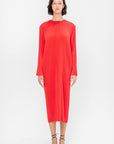 Plissé Midi Dress, Red